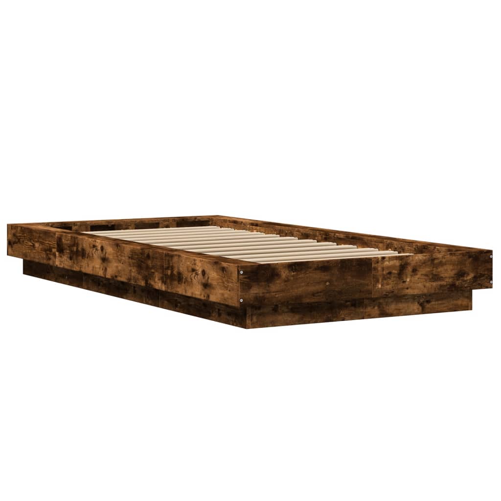 vidaXL Bed Frame with LED Lights without Mattress Smoked Oak 75x190cm