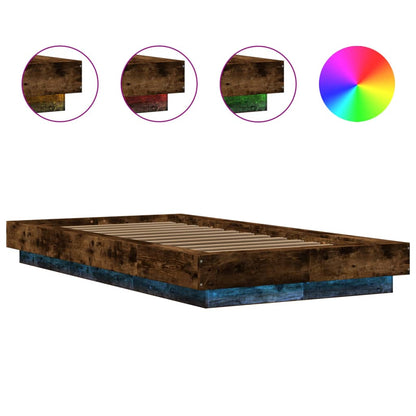 vidaXL Bed Frame with LED Lights without Mattress Smoked Oak 75x190cm