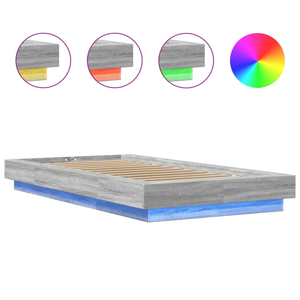 vidaXL Bed Frame with LED Lights without Mattress Grey Sonoma 75x190cm