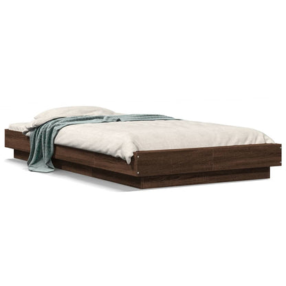 vidaXL Bed Frame with LED Lights without Mattress Brown Oak 75x190cm