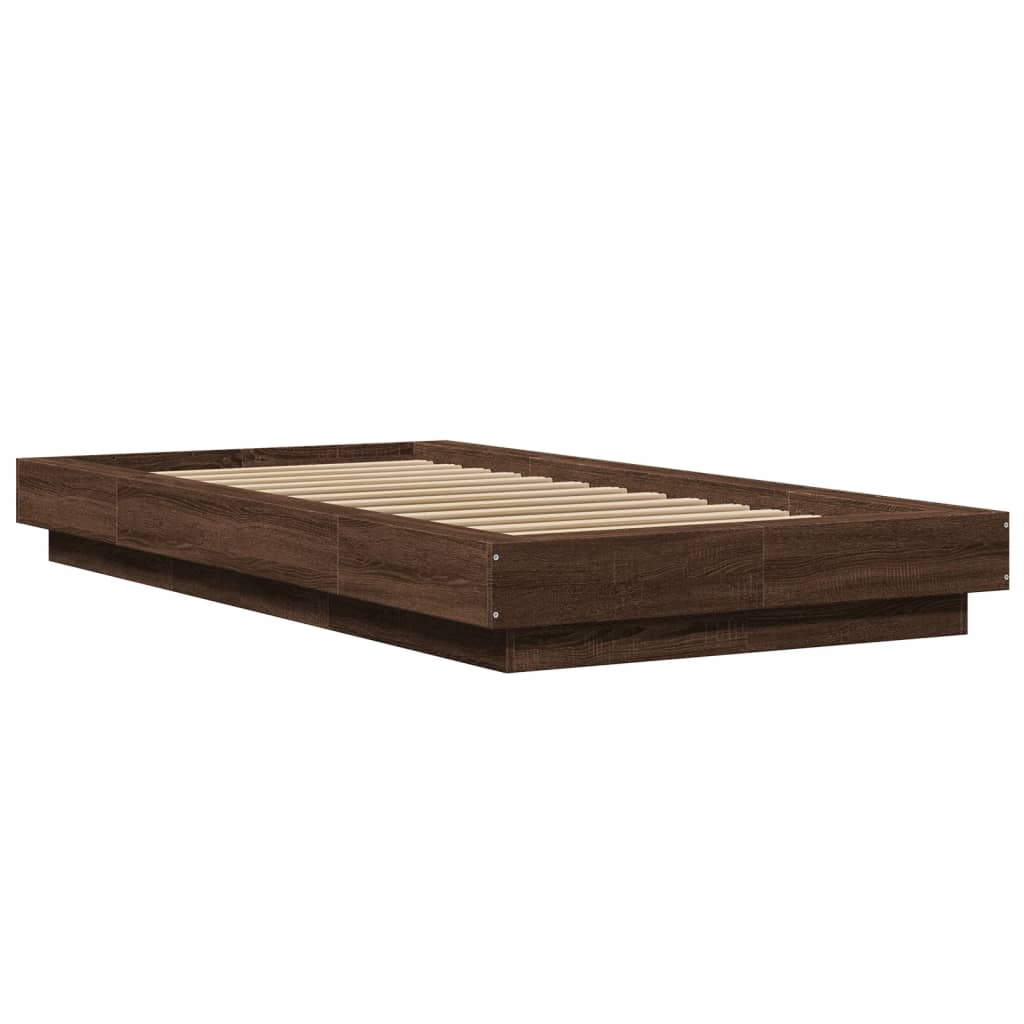 vidaXL Bed Frame with LED Lights without Mattress Brown Oak 75x190cm
