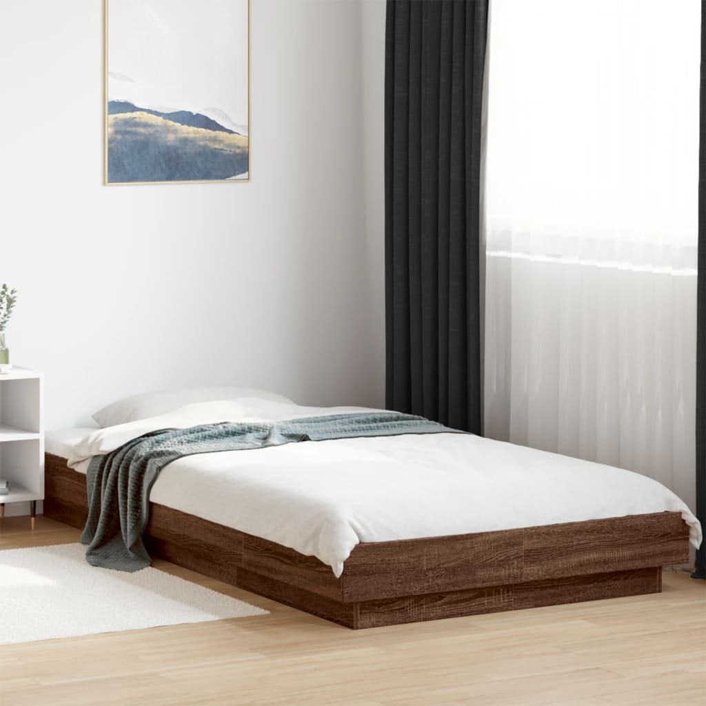 vidaXL Bed Frame with LED Lights without Mattress Brown Oak 75x190cm