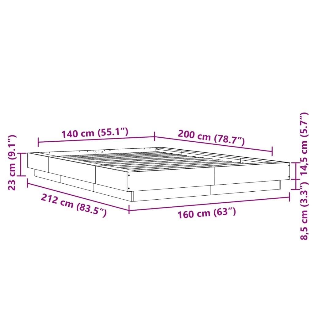 vidaXL Bed Frame without Mattress Concrete Grey 140x200 cm