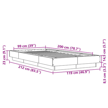 vidaXL Bed Frame without Mattress Concrete Grey 100x200 cm