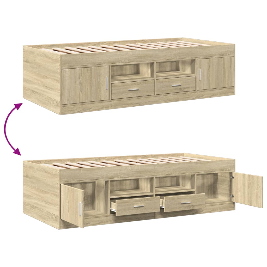 vidaXL Daybed with Drawers without Mattress Sonoma Oak 100x200 cm