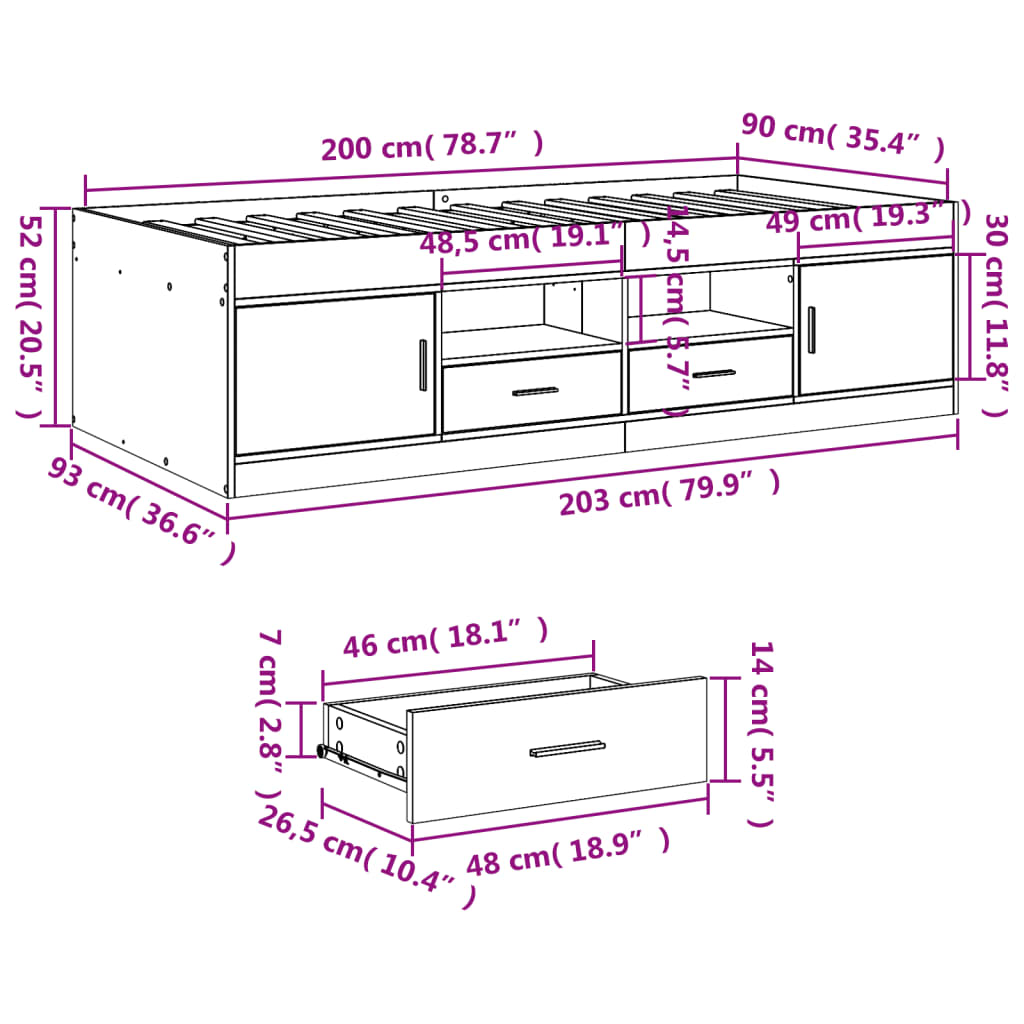 vidaXL Daybed | Sonoma Oak | Engineered Wood, Plywood | Single | Daybed