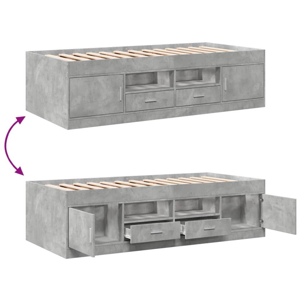 vidaXL Daybed with Drawers without Mattress Concrete Grey 90x200 cm
