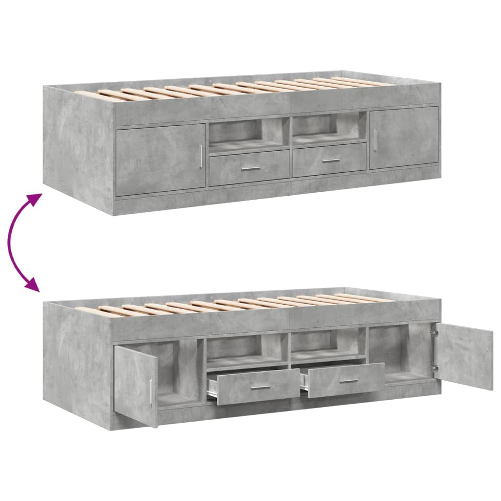 vidaXL Daybed with Drawers without Mattress Concrete Grey 90x190 cm Single
