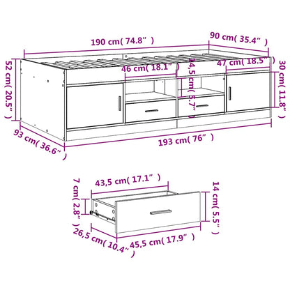 vidaXL Daybed with Drawers without Mattress Smoked Oak 90x190 cm Single