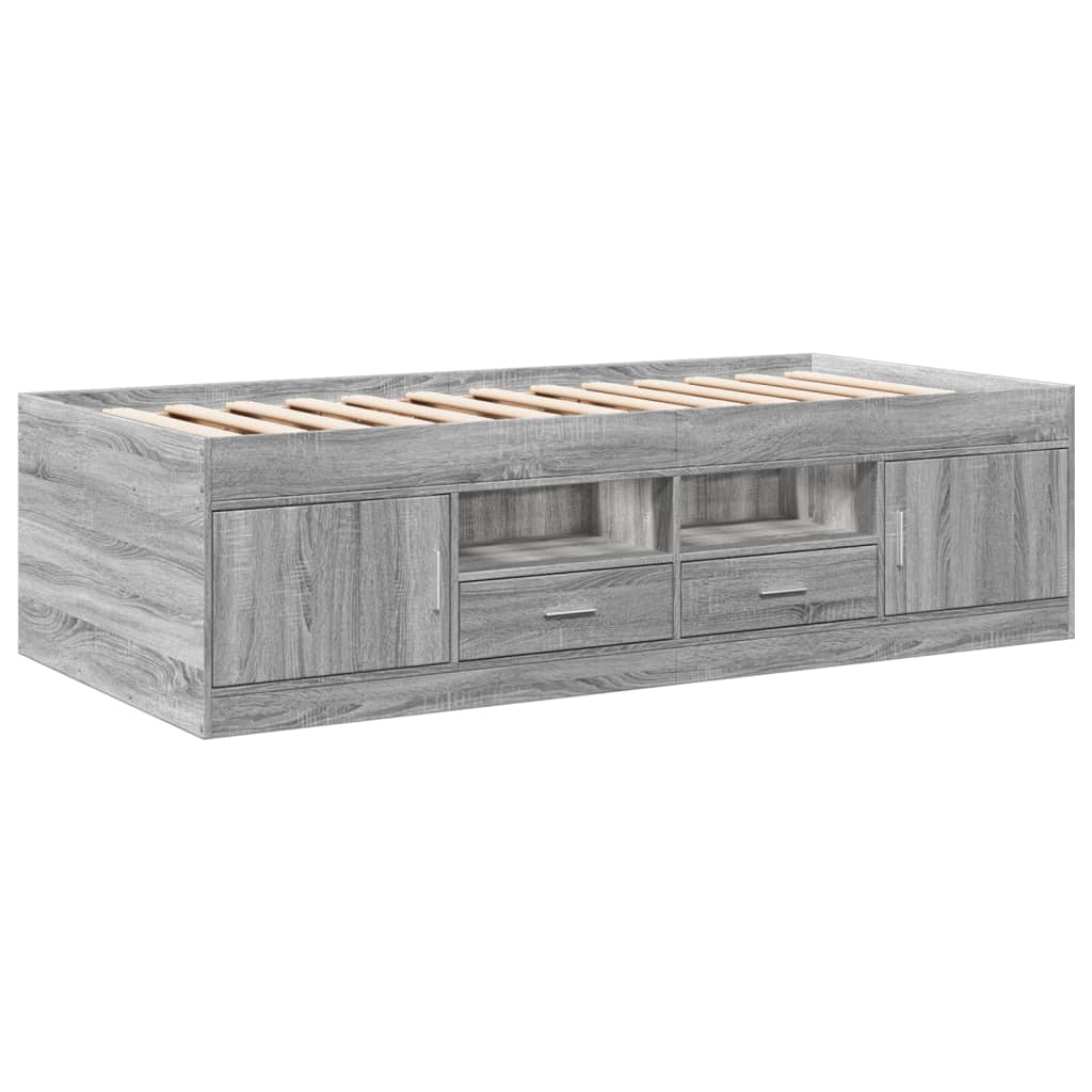 vidaXL Daybed with Drawers without Mattress Grey Sonoma 90x190 cm Single