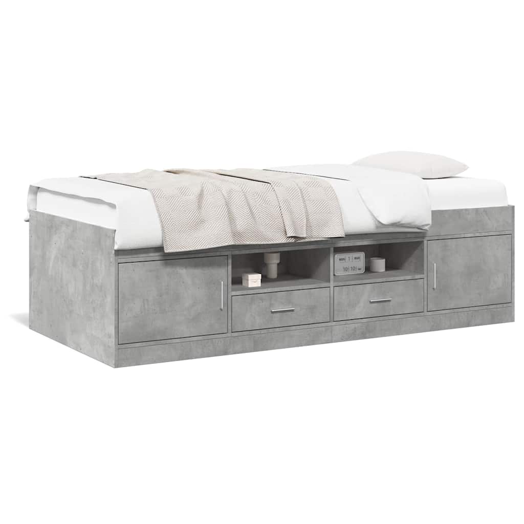 vidaXL Daybed with Drawers without Mattress Concrete Grey 75x190 cm