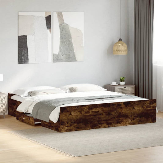 vidaXL Bed Frame | Smoked Oak | Engineered wood | Double | Bed Frame