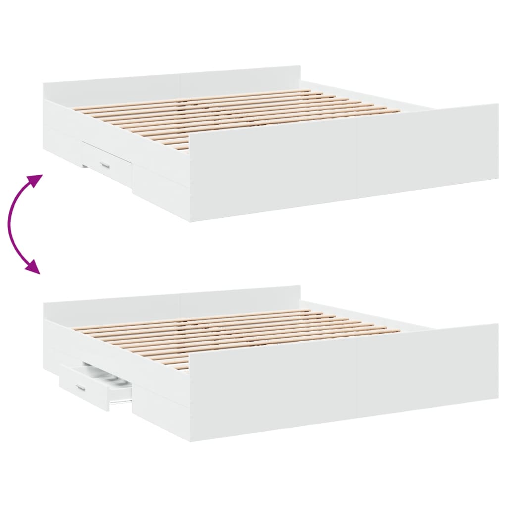 vidaXL Bed Frame with Drawers without Mattress White 180x200 cm Super King