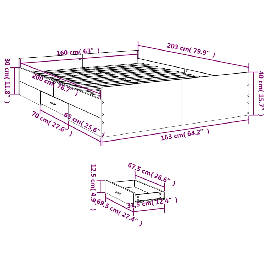 vidaXL Bed Frame | White | Engineered wood | Double Bed | Bed Frame