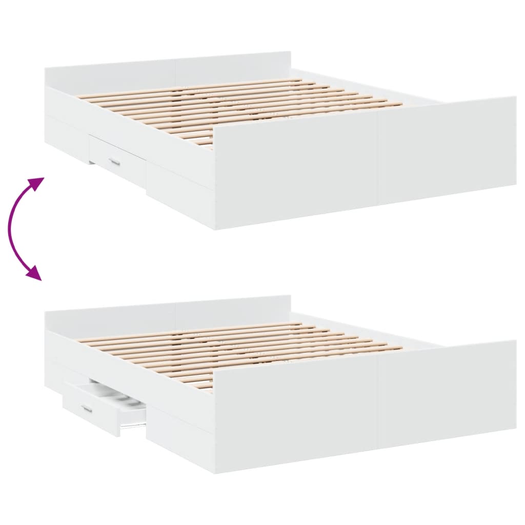vidaXL Bed Frame | White | Engineered wood, Plywood | King Size | Bed Frame
