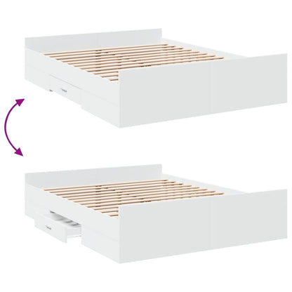 vidaXL Bed Frame | White | Engineered wood, Plywood | King Size | Bed Frame