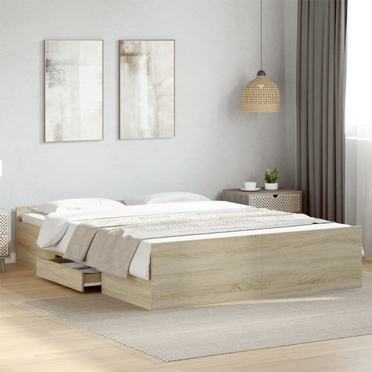 vidaXL Bed Frame | Sonoma Oak | Engineered wood | King | Storage | Bed Frame
