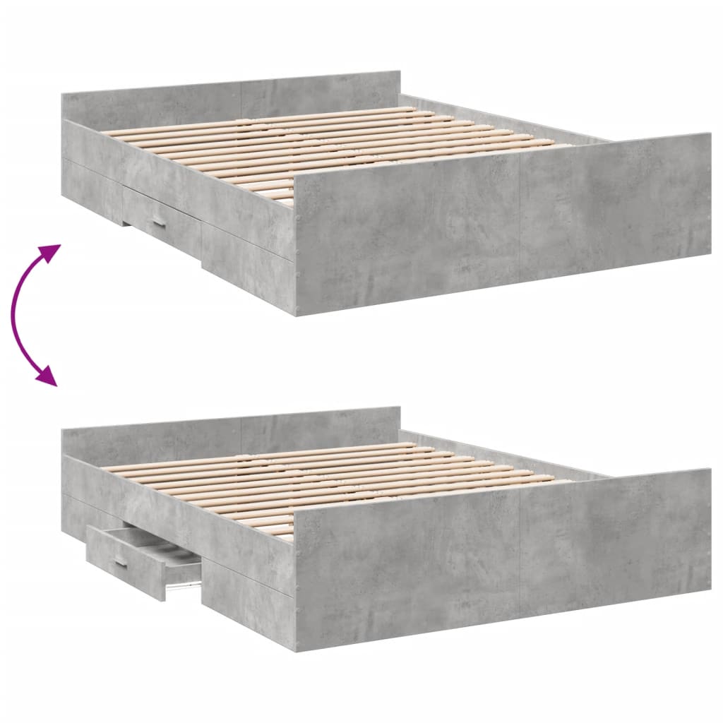 vidaXL Bed Frame with Drawers without Mattress Concrete Grey 150x200 cm King Size