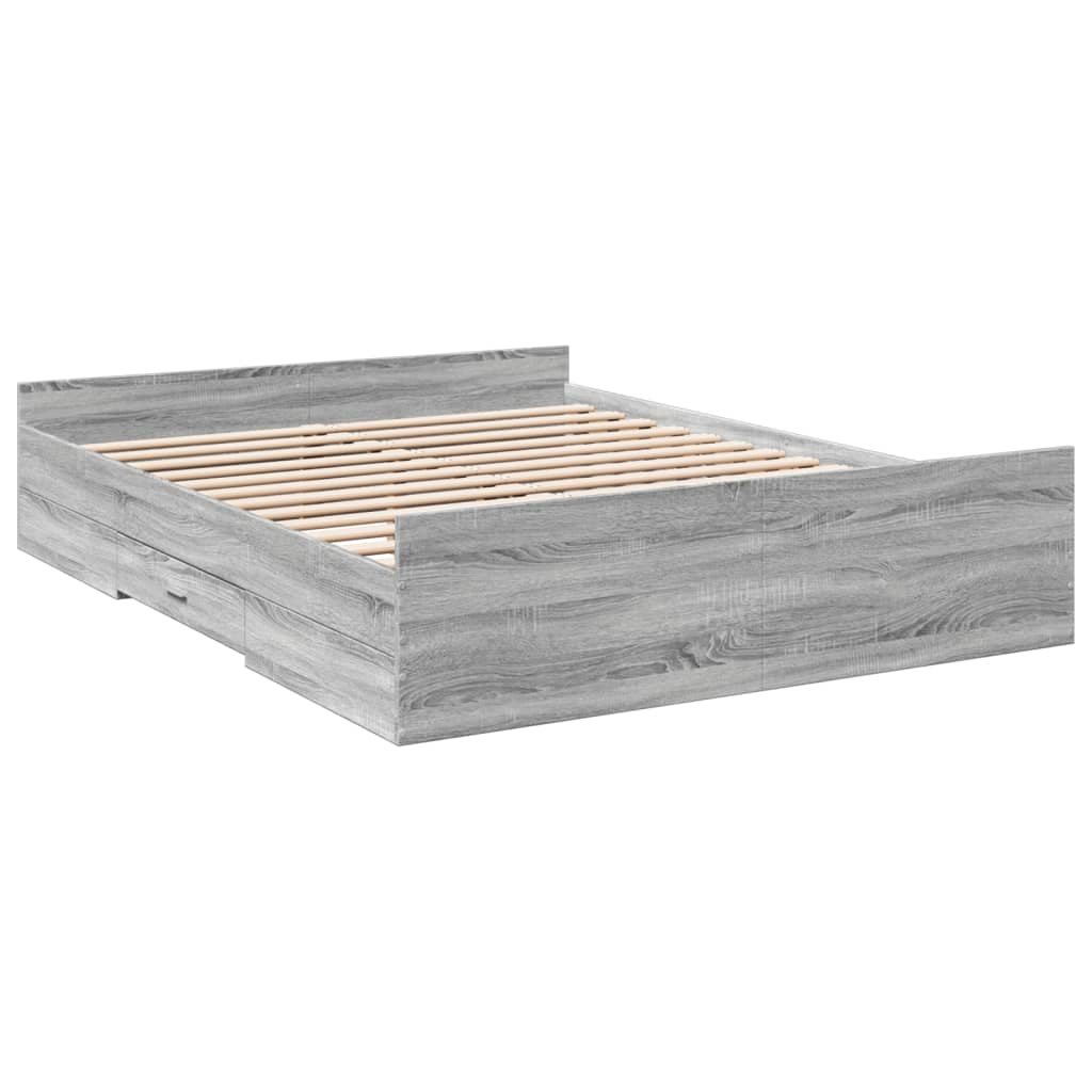 vidaXL Bed Frame with Drawers without Mattress Grey Sonoma 150x200 cm King Size