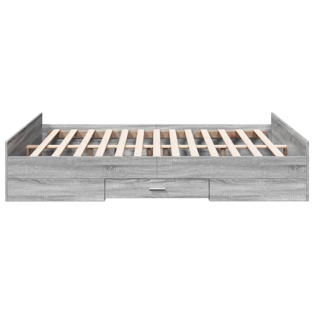 vidaXL Bed Frame with Drawers without Mattress Grey Sonoma 150x200 cm King Size