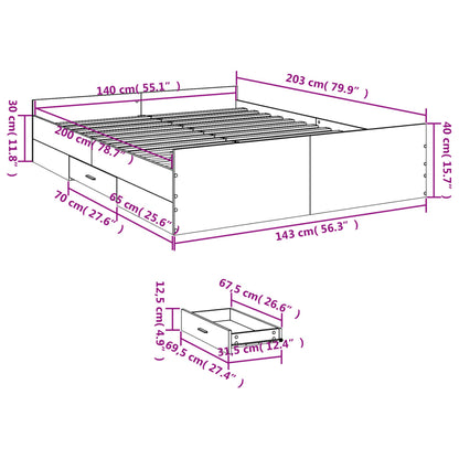 vidaXL Bed Frame with Drawers without Mattress Sonoma Oak 140x200 cm