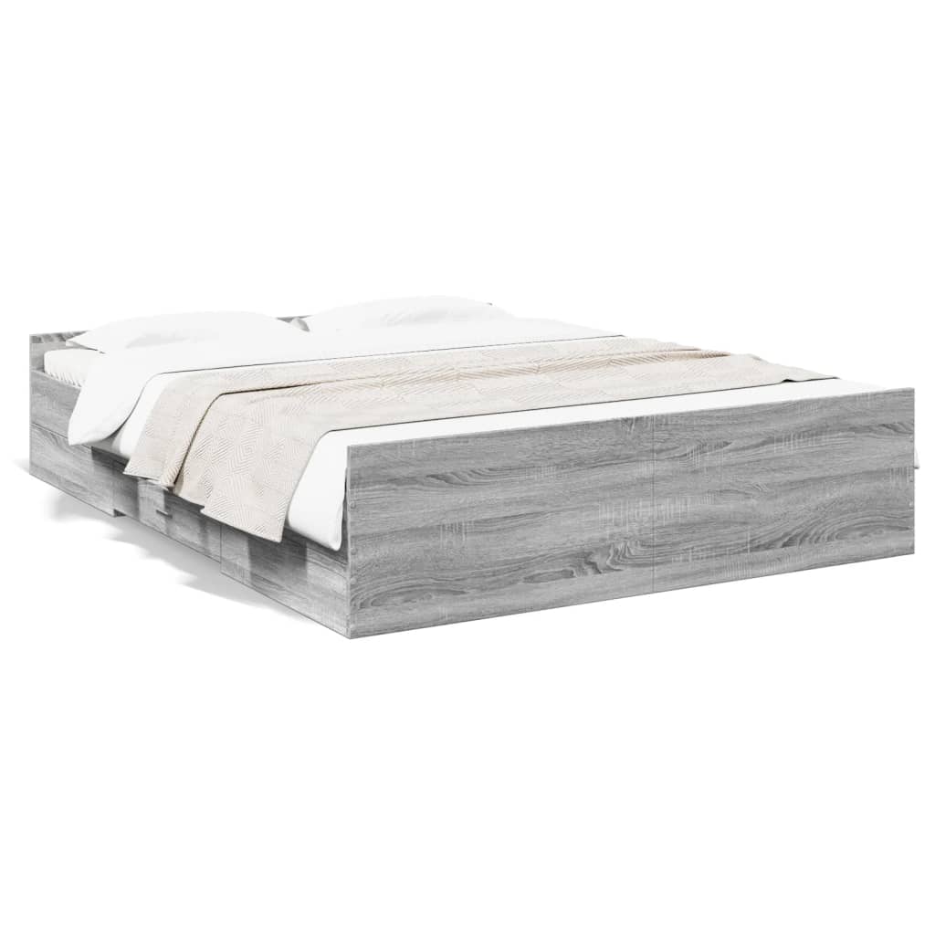 vidaXL Bed Frame with Drawers without Mattress Grey Sonoma 140x200 cm
