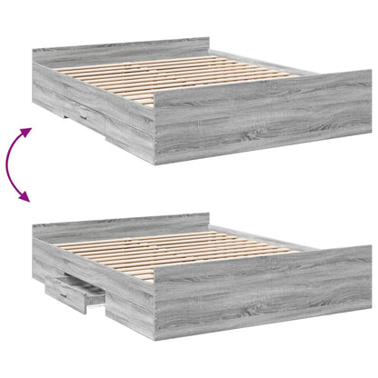 vidaXL Bed Frame with Drawers without Mattress Grey Sonoma 140x200 cm