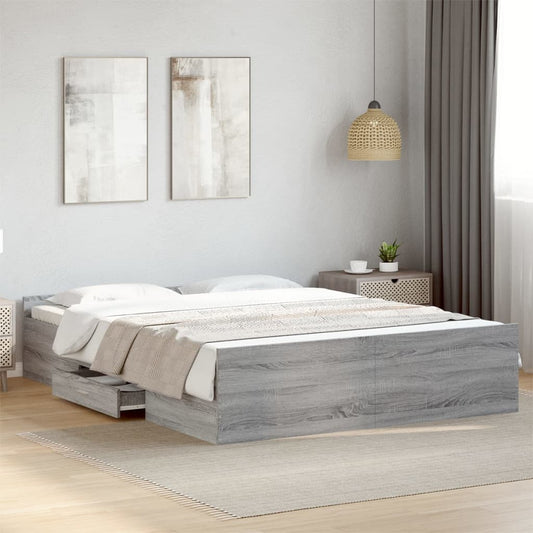 vidaXL Bed Frame with Drawers without Mattress Grey Sonoma 140x200 cm