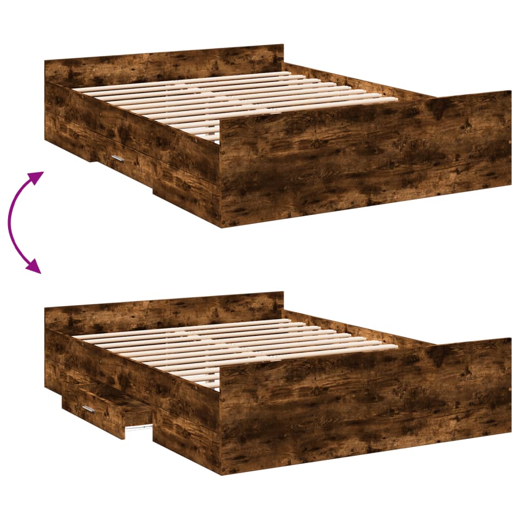vidaXL Bed Frame with Drawers without Mattress Smoked Oak 140x190 cm