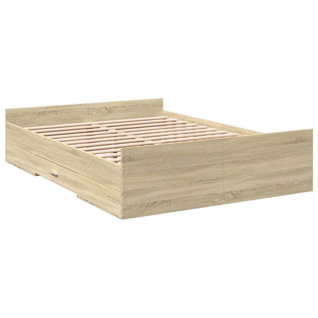 vidaXL Bed Frame with Drawers without Mattress Sonoma Oak 135x190 cm Double