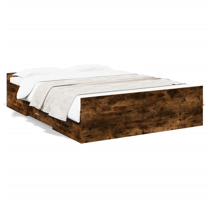 vidaXL Bed Frame with Drawers without Mattress Smoked Oak 135x190 cm Double