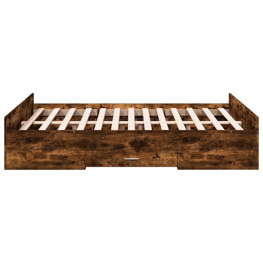 vidaXL Bed Frame with Drawers without Mattress Smoked Oak 135x190 cm Double