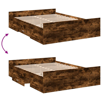 vidaXL Bed Frame with Drawers without Mattress Smoked Oak 135x190 cm Double