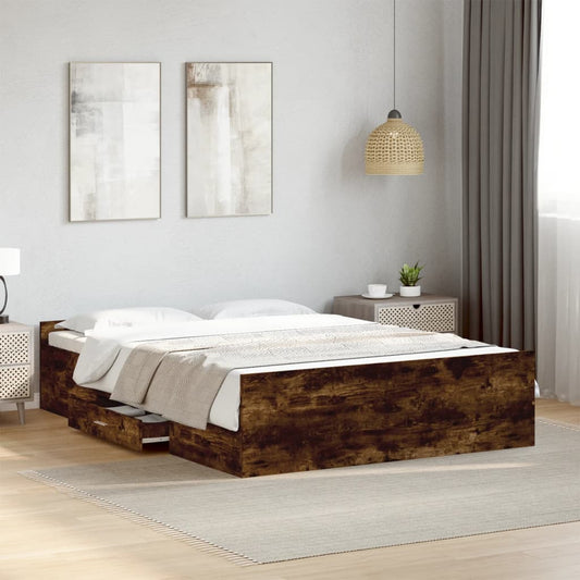 vidaXL Bed Frame with Drawers without Mattress Smoked Oak 135x190 cm Double