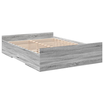 vidaXL Bed Frame with Drawers without Mattress Grey Sonoma 135x190 cm Double
