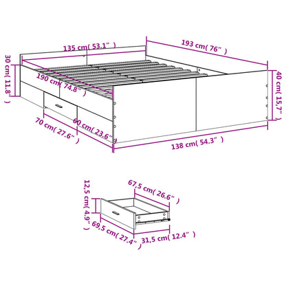 vidaXL Bed Frame with Drawers without Mattress Grey Sonoma 135x190 cm Double