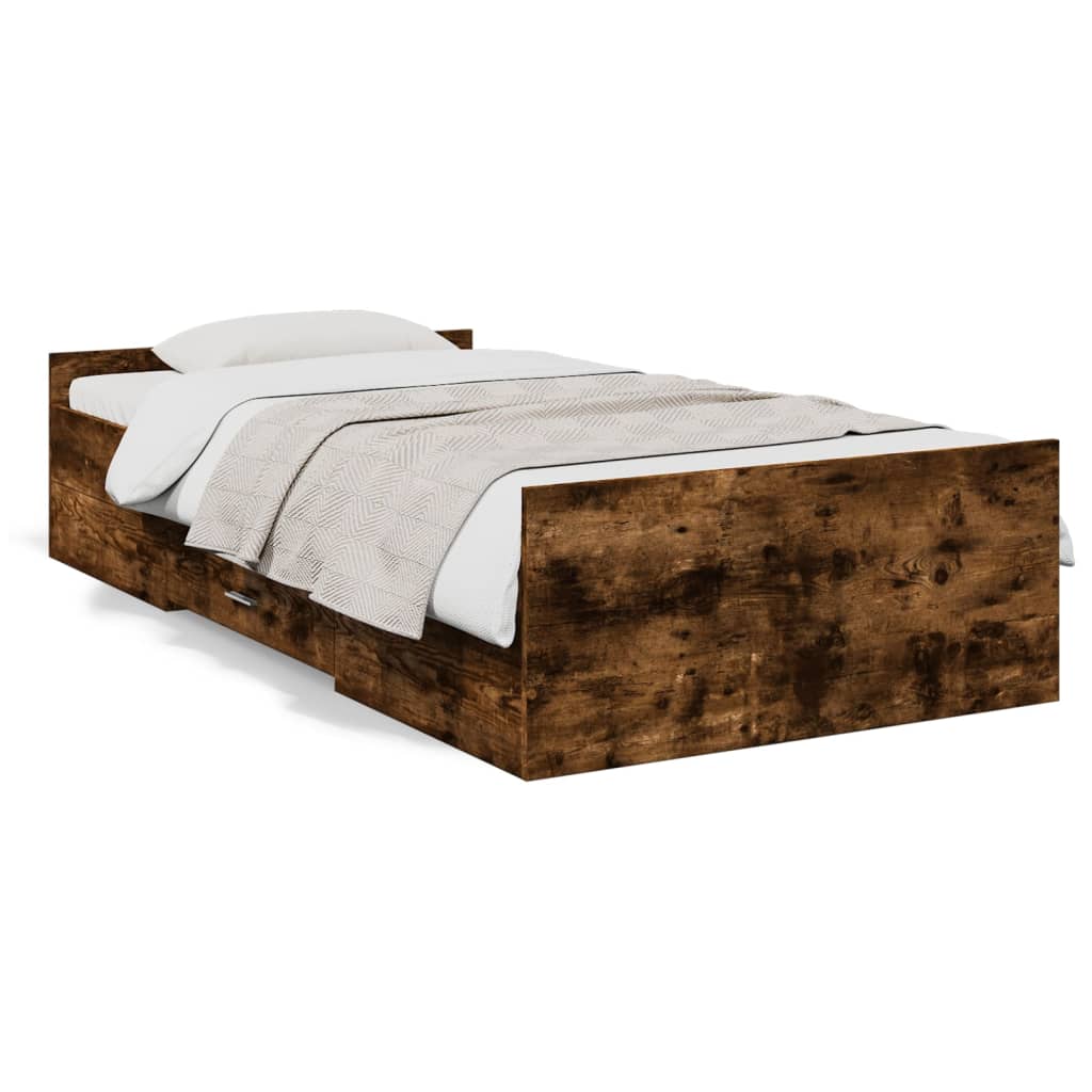 vidaXL Bed Frame with Drawers without Mattress Smoked Oak 100x200 cm