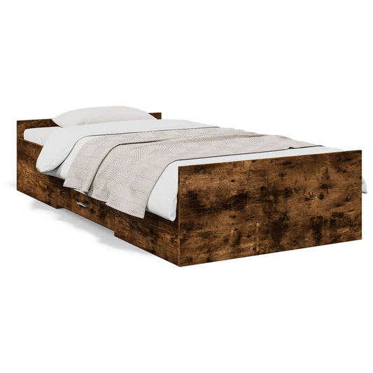 vidaXL Bed Frame with Drawers without Mattress Smoked Oak 100x200 cm