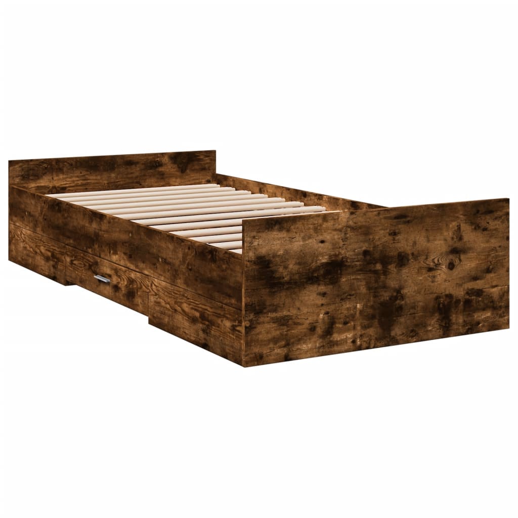 vidaXL Bed Frame with Drawers without Mattress Smoked Oak 100x200 cm