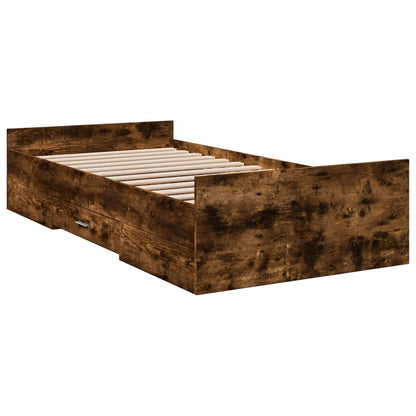 vidaXL Bed Frame with Drawers without Mattress Smoked Oak 100x200 cm