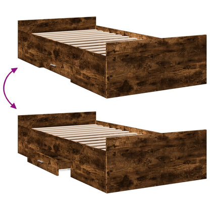 vidaXL Bed Frame with Drawers without Mattress Smoked Oak 100x200 cm