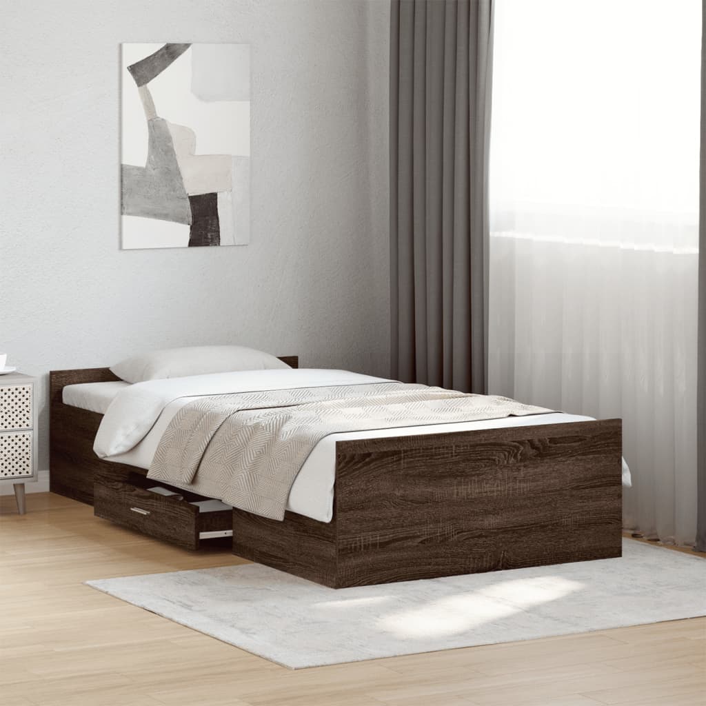 vidaXL Bed Frame | Brown Oak | Engineered Wood | Single | Storage