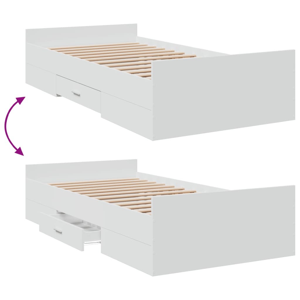 vidaXL Bed Frame with Drawers without Mattress White 90x200 cm
