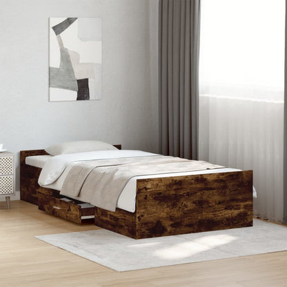 vidaXL Bed Frame with Drawers without Mattress Smoked Oak 90x200 cm