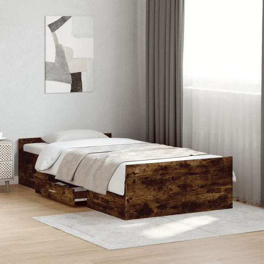vidaXL Bed Frame with Drawers without Mattress Smoked Oak 90x190 cm Single