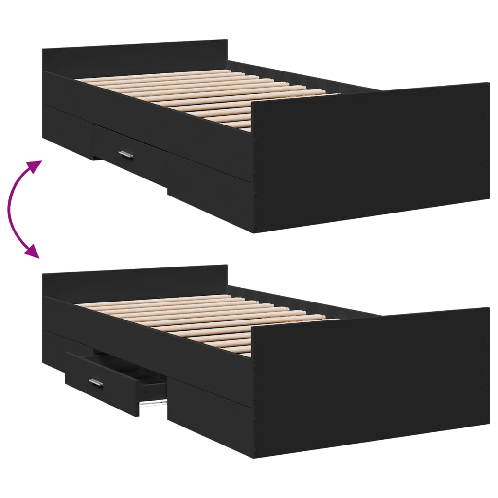 vidaXL Bed Frame | Black | Engineered wood | Small Single | Bed Frame