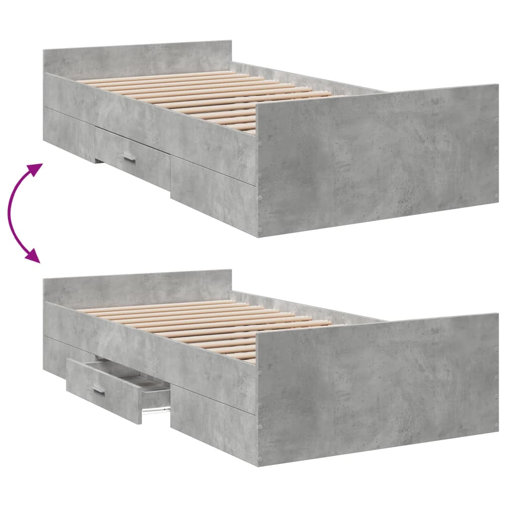 vidaXL Bed Frame | Concrete grey | Engineered wood | Small Single | Bed Frame