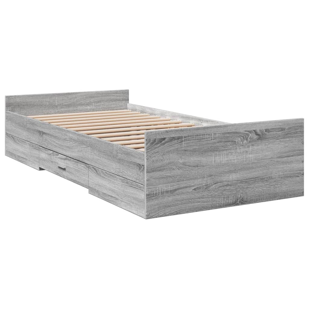vidaXL Bed Frame | Grey Sonoma | Engineered Wood | 75 x 190 cm Small Single