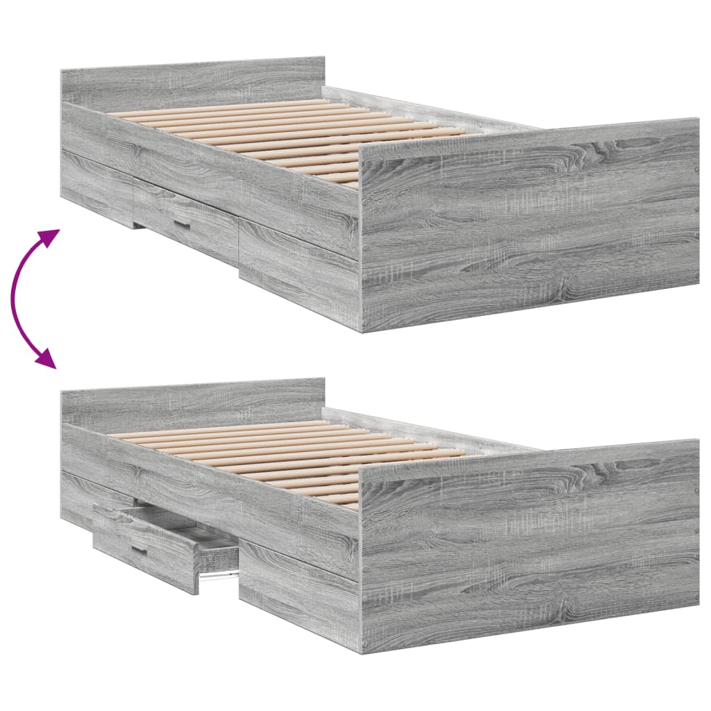 vidaXL Bed Frame | Grey Sonoma | Engineered Wood | 75 x 190 cm Small Single