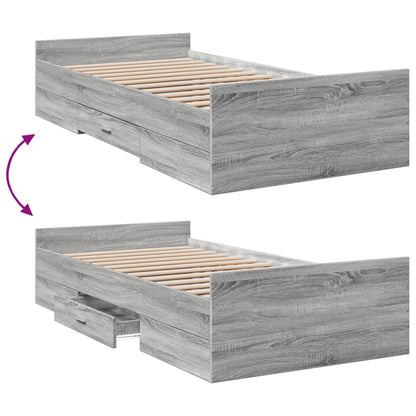 vidaXL Bed Frame | Grey Sonoma | Engineered Wood | 75 x 190 cm Small Single